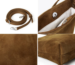 Luxury Suede Leather Shoulder Bucket Bag | Soft Sheepskin Suede Crossbody Purse