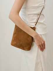 Luxury Suede Leather Shoulder Bucket Bag | Soft Sheepskin Suede Crossbody Purse