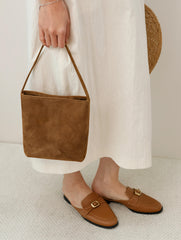 Luxury Suede Leather Shoulder Bucket Bag | Soft Sheepskin Suede Crossbody Purse