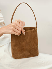 Luxury Suede Leather Shoulder Bucket Bag | Soft Sheepskin Suede Crossbody Purse