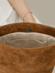 Luxury Suede Leather Shoulder Bucket Bag | Soft Sheepskin Suede Crossbody Purse