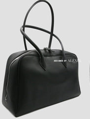 Luxury Togo Genuine Leather Boston Tote Bag for Women, Designer-Inspired Bowling Style, Large Laptop Commuter Bag
