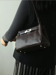 Luxury Black Leather Tote Bag, Handmade Togo and Lambskin Leather Shoulder Bag and Crossbody Square Bag