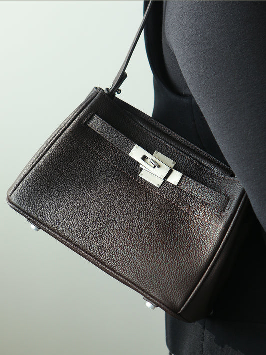 Luxury Black Leather Tote Bag, Handmade Togo and Lambskin Leather Shoulder Bag and Crossbody Square Bag