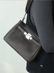 Luxury Black Leather Tote Bag, Handmade Togo and Lambskin Leather Shoulder Bag and Crossbody Square Bag