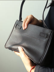 Luxury Black Leather Tote Bag, Handmade Togo and Lambskin Leather Shoulder Bag and Crossbody Square Bag