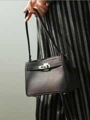 Luxury Black Leather Tote Bag, Handmade Togo and Lambskin Leather Shoulder Bag and Crossbody Square Bag