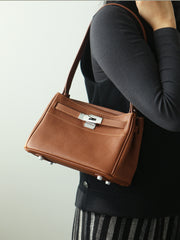 Luxury Black Leather Tote Bag, Handmade Togo and Lambskin Leather Shoulder Bag and Crossbody Square Bag