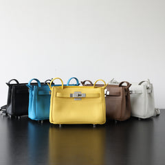 Luxury Black Leather Tote Bag, Handmade Togo and Lambskin Leather Shoulder Bag and Crossbody Square Bag