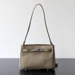 Luxury Black Leather Tote Bag, Handmade Togo and Lambskin Leather Shoulder Bag and Crossbody Square Bag
