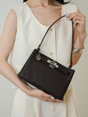 Luxury Black Leather Tote Bag, Handmade Togo and Lambskin Leather Shoulder Bag and Crossbody Square Bag