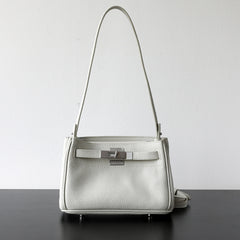 Luxury Black Leather Tote Bag, Handmade Togo and Lambskin Leather Shoulder Bag and Crossbody Square Bag