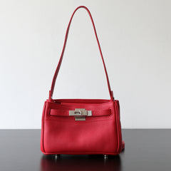 Luxury Black Leather Tote Bag, Handmade Togo and Lambskin Leather Shoulder Bag and Crossbody Square Bag