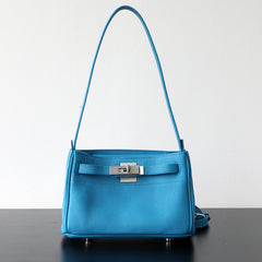 Luxury Black Leather Tote Bag, Handmade Togo and Lambskin Leather Shoulder Bag and Crossbody Square Bag