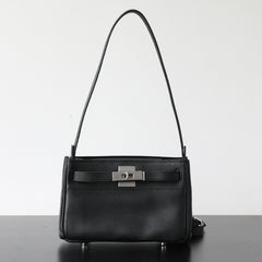 Luxury Black Leather Tote Bag, Handmade Togo and Lambskin Leather Shoulder Bag and Crossbody Square Bag