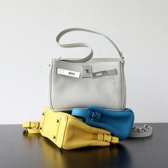 Luxury Black Leather Tote Bag, Handmade Togo and Lambskin Leather Shoulder Bag and Crossbody Square Bag