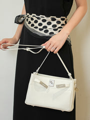 Luxury Black Leather Tote Bag, Handmade Togo and Lambskin Leather Shoulder Bag and Crossbody Square Bag