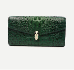 Luxury Cowhide Leather Crocodile-Embossed Clutch, Elegant Genuine Leather Evening Bag for Women