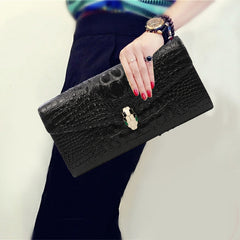 Luxury Cowhide Leather Crocodile-Embossed Clutch, Elegant Genuine Leather Evening Bag for Women