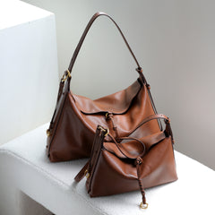 Luxury Cowhide Leather Hobo Bag | Soft Leather Shoulder & Crossbody Purse