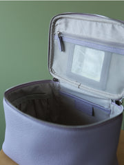 Luxury Full Grain Leather Cosmetic Purse with Mirror | Makeup Organizer & Travel Cosmetic Bag with Handle | Toiletry Case for Women & Men