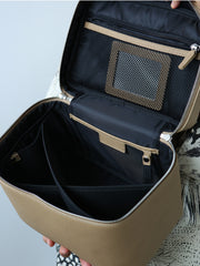 Luxury Full Grain Leather Cosmetic Purse with Mirror | Makeup Organizer & Travel Cosmetic Bag with Handle | Toiletry Case for Women & Men