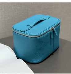 Luxury Full Grain Leather Cosmetic Purse with Mirror | Makeup Organizer & Travel Cosmetic Bag with Handle | Toiletry Case for Women & Men