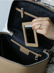 Luxury Full Grain Leather Cosmetic Purse with Mirror | Makeup Organizer & Travel Cosmetic Bag with Handle | Toiletry Case for Women & Men