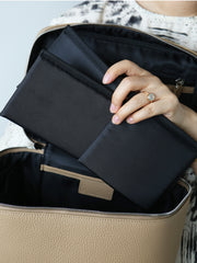 Luxury Full Grain Leather Cosmetic Purse with Mirror | Makeup Organizer & Travel Cosmetic Bag with Handle | Toiletry Case for Women & Men