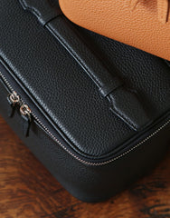 Luxury Full Grain Leather Cosmetic Purse with Mirror | Makeup Organizer & Travel Cosmetic Bag with Handle | Toiletry Case for Women & Men