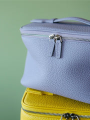 Luxury Full Grain Leather Cosmetic Purse with Mirror | Makeup Organizer & Travel Cosmetic Bag with Handle | Toiletry Case for Women & Men