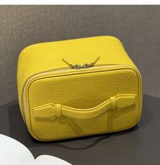 Luxury Full Grain Leather Cosmetic Purse with Mirror | Makeup Organizer & Travel Cosmetic Bag with Handle | Toiletry Case for Women & Men