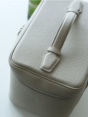 Luxury Full Grain Leather Cosmetic Purse with Mirror | Makeup Organizer & Travel Cosmetic Bag with Handle | Toiletry Case for Women & Men