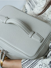 Luxury Full Grain Leather Cosmetic Purse with Mirror | Makeup Organizer & Travel Cosmetic Bag with Handle | Toiletry Case for Women & Men