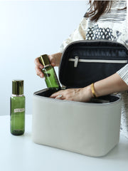 Luxury Full Grain Leather Cosmetic Purse with Mirror | Makeup Organizer & Travel Cosmetic Bag with Handle | Toiletry Case for Women & Men