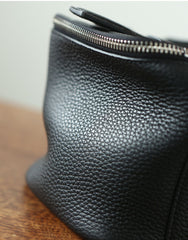 Luxury Full Grain Leather Cosmetic Purse with Mirror | Makeup Organizer & Travel Cosmetic Bag with Handle | Toiletry Case for Women & Men