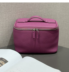 Luxury Full Grain Leather Cosmetic Purse with Mirror | Makeup Organizer & Travel Cosmetic Bag with Handle | Toiletry Case for Women & Men