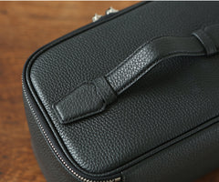 Luxury Full Grain Leather Cosmetic Purse with Mirror | Makeup Organizer & Travel Cosmetic Bag with Handle | Toiletry Case for Women & Men