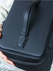 Luxury Full Grain Leather Cosmetic Purse with Mirror | Makeup Organizer & Travel Cosmetic Bag with Handle | Toiletry Case for Women & Men