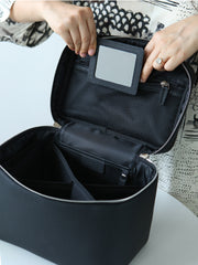 Luxury Full Grain Leather Cosmetic Purse with Mirror | Makeup Organizer & Travel Cosmetic Bag with Handle | Toiletry Case for Women & Men