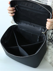 Luxury Full Grain Leather Cosmetic Purse with Mirror | Makeup Organizer & Travel Cosmetic Bag with Handle | Toiletry Case for Women & Men