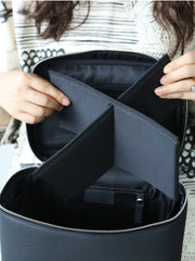 Luxury Full Grain Leather Cosmetic Purse with Mirror | Makeup Organizer & Travel Cosmetic Bag with Handle | Toiletry Case for Women & Men