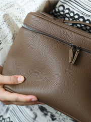 Luxury Full Grain Leather Cosmetic Purse with Mirror | Makeup Organizer & Travel Cosmetic Bag with Handle | Toiletry Case for Women & Men