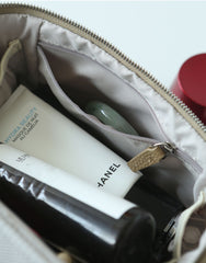 Luxury Full Grain Leather Cosmetic Purse with Mirror | Makeup Organizer & Travel Cosmetic Bag with Handle | Toiletry Case for Women & Men