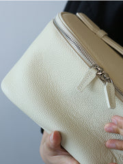 Luxury Full Grain Leather Cosmetic Purse with Mirror | Makeup Organizer & Travel Cosmetic Bag with Handle | Toiletry Case for Women & Men