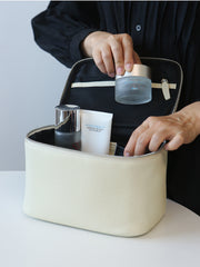 Luxury Full Grain Leather Cosmetic Purse with Mirror | Makeup Organizer & Travel Cosmetic Bag with Handle | Toiletry Case for Women & Men