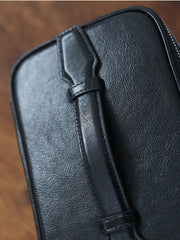 Luxury Full Grain Leather Cosmetic Purse with Mirror | Makeup Organizer & Travel Cosmetic Bag with Handle | Toiletry Case for Women & Men