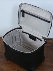 Luxury Full Grain Leather Cosmetic Purse with Mirror | Makeup Organizer & Travel Cosmetic Bag with Handle | Toiletry Case for Women & Men