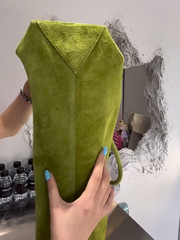 Luxury Green Suede Leather Tote Bag, Large Unique Fashion Shoulder Purse for Women