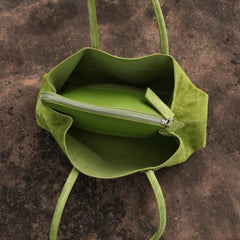 Luxury Green Suede Leather Tote Bag, Large Unique Fashion Shoulder Purse for Women